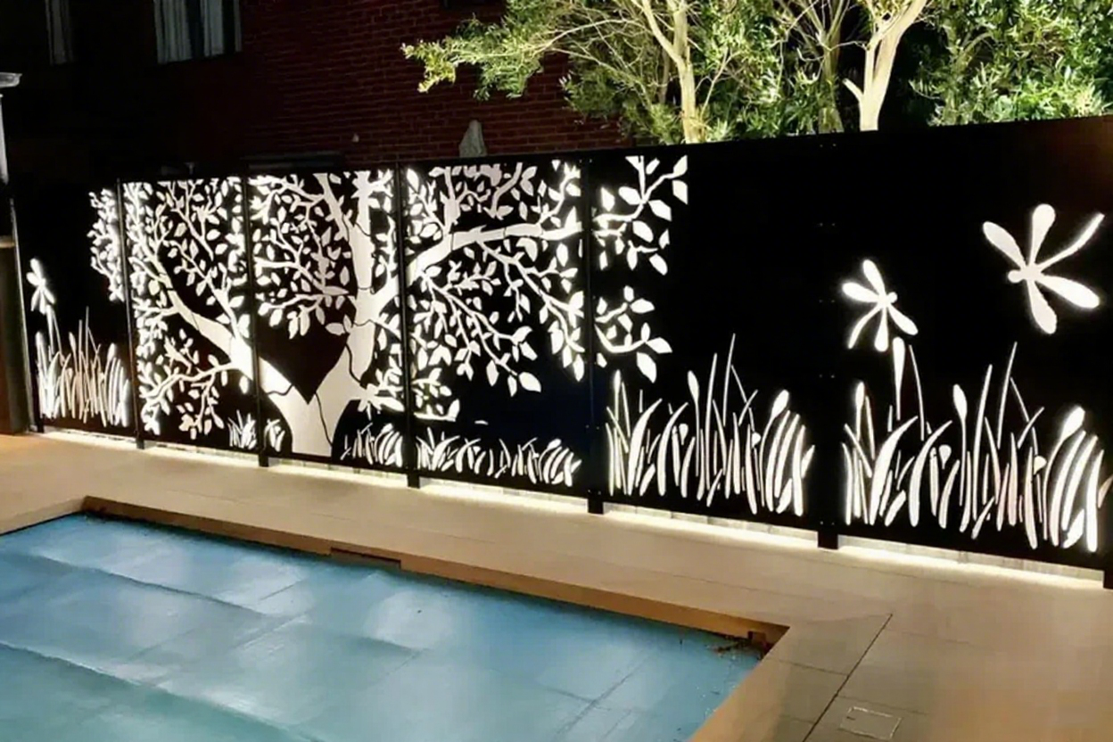 Laser Cut Pool Fence With Light